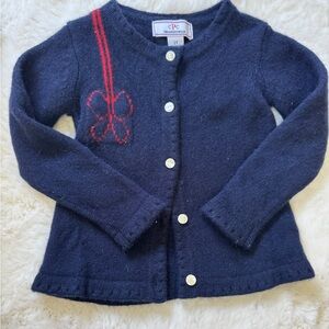 C.P. Company Navy Blue Lambswool Cardigan, Red Accent and Ice Skate design, 2T